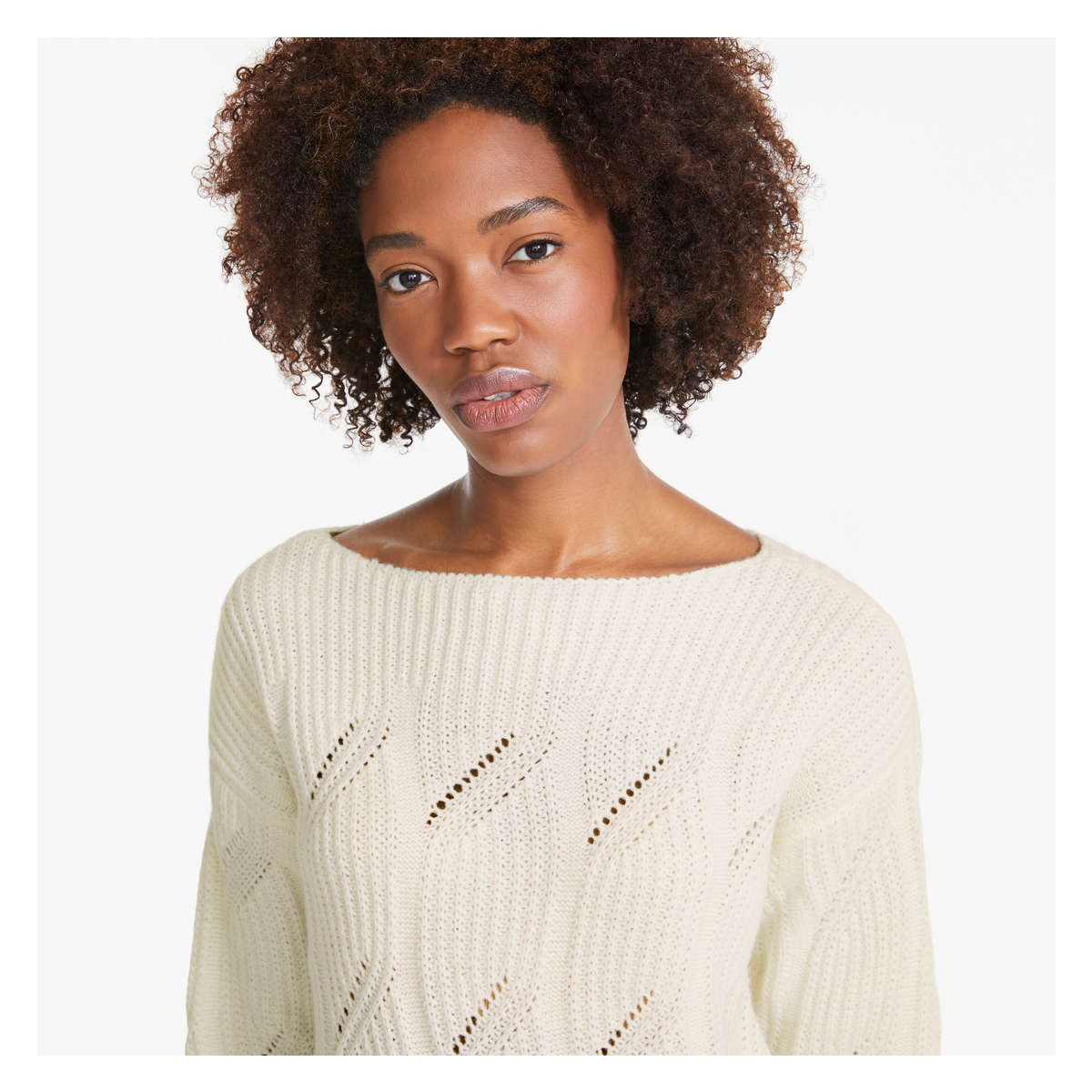 Cable Knit Tunic Pullover in Off White from Joe Fresh